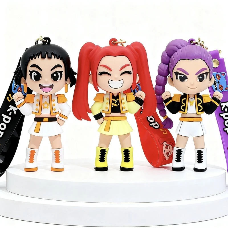 Actual Rumi, Mira and Zoey character keychains